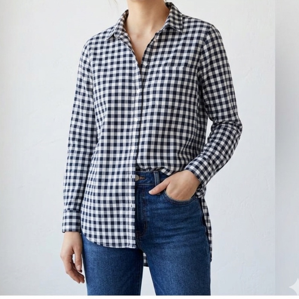J. Crew Navy and White Plaid Shirt